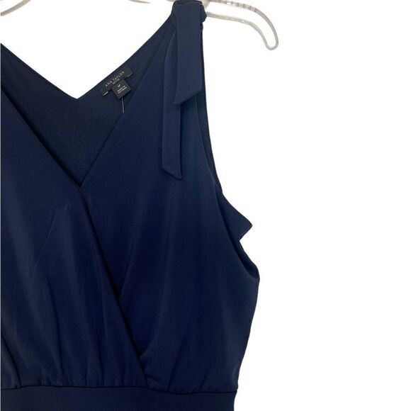 Ann Taylor Navy Blue Matte Jersey Shoulder Tie Flare Midi Dress SP - Picture 5 of 8
